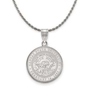 Sterling Silver Kansas State Large Crest Pendant Necklace - 26 In